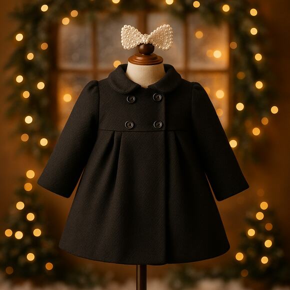 Jillian's Closet Baby Girls Black Dress Coat with Back Bow Size 24 months - Picture 1 of 9
